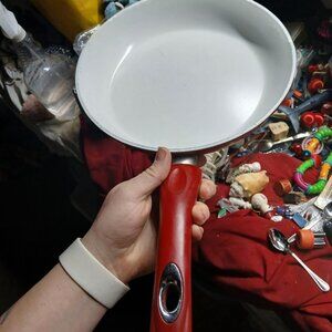 red and white ceramic nonstick frying Bialetti Aeternum line. 10.5"